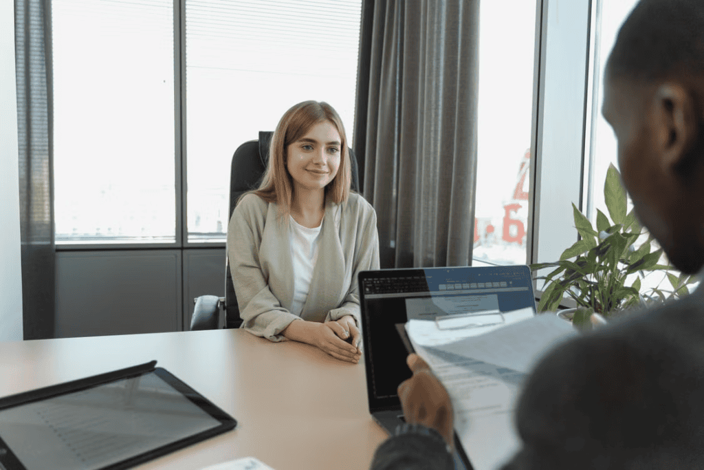 Candidate discussing resume during interview